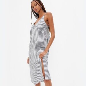 GAP Women’s Blue & White Striped Linen Blend Cami Midi Dress